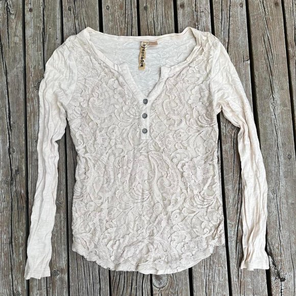 Cream Floral Long Sleeved Henley - Picture 1 of 2